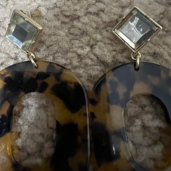 Black And Brown Circle Earrings With Clear Stones - Picture 3 of 6